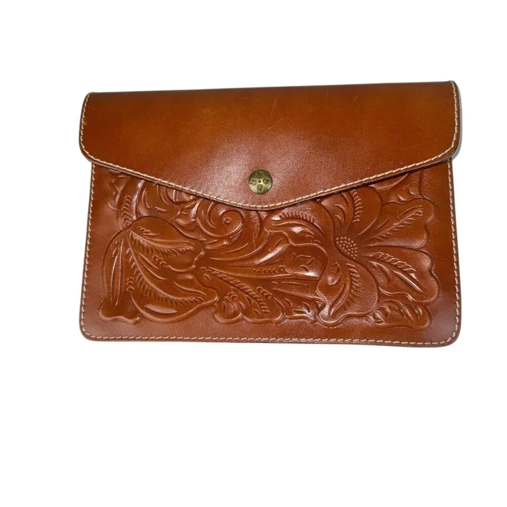 Patricia Nash Mini Tech Portfolio Florence‎ Brown Italian Leather Clutch
